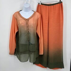 Vintage 90s PLATINUM Dorothy Schoelen Lagenlook Chiffon Pantset Ombre Size‎ M